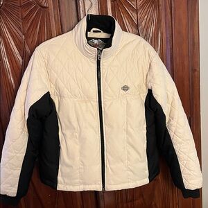 Harley Davidson women’s feathered down Black and cream Quilted Jacket